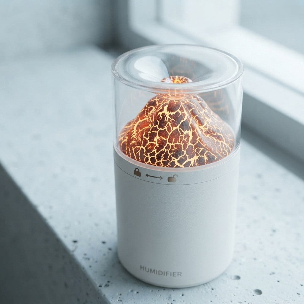 DreamSeal Volcano Mist Humidifier - Aroma Diffuser with Flame Light